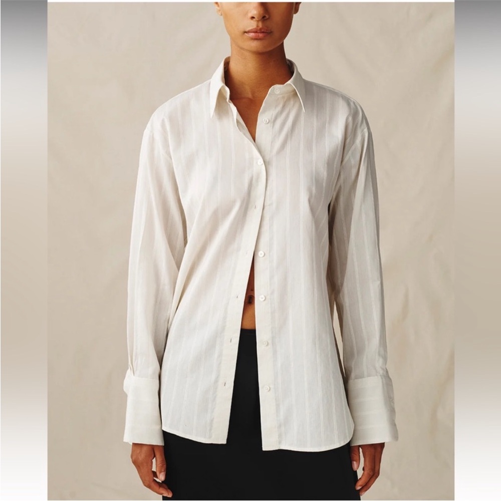 Attersee Elegant White Cotton Silk Linen designer luxury Blouse Medium NWT